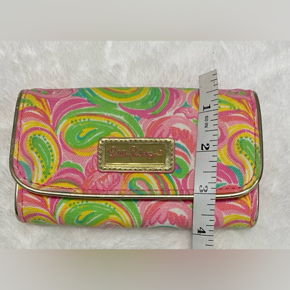 Lilly Pulitzer It's A Keeper Canvas Wristlet Wallet Pink Green Paisley Gold - Picture 10 of 11